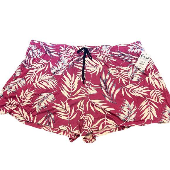 Pink tropical print jersey knit lounge sleep shorts pocket NWT plus sz XXXL 3XL - Picture 1 of 8